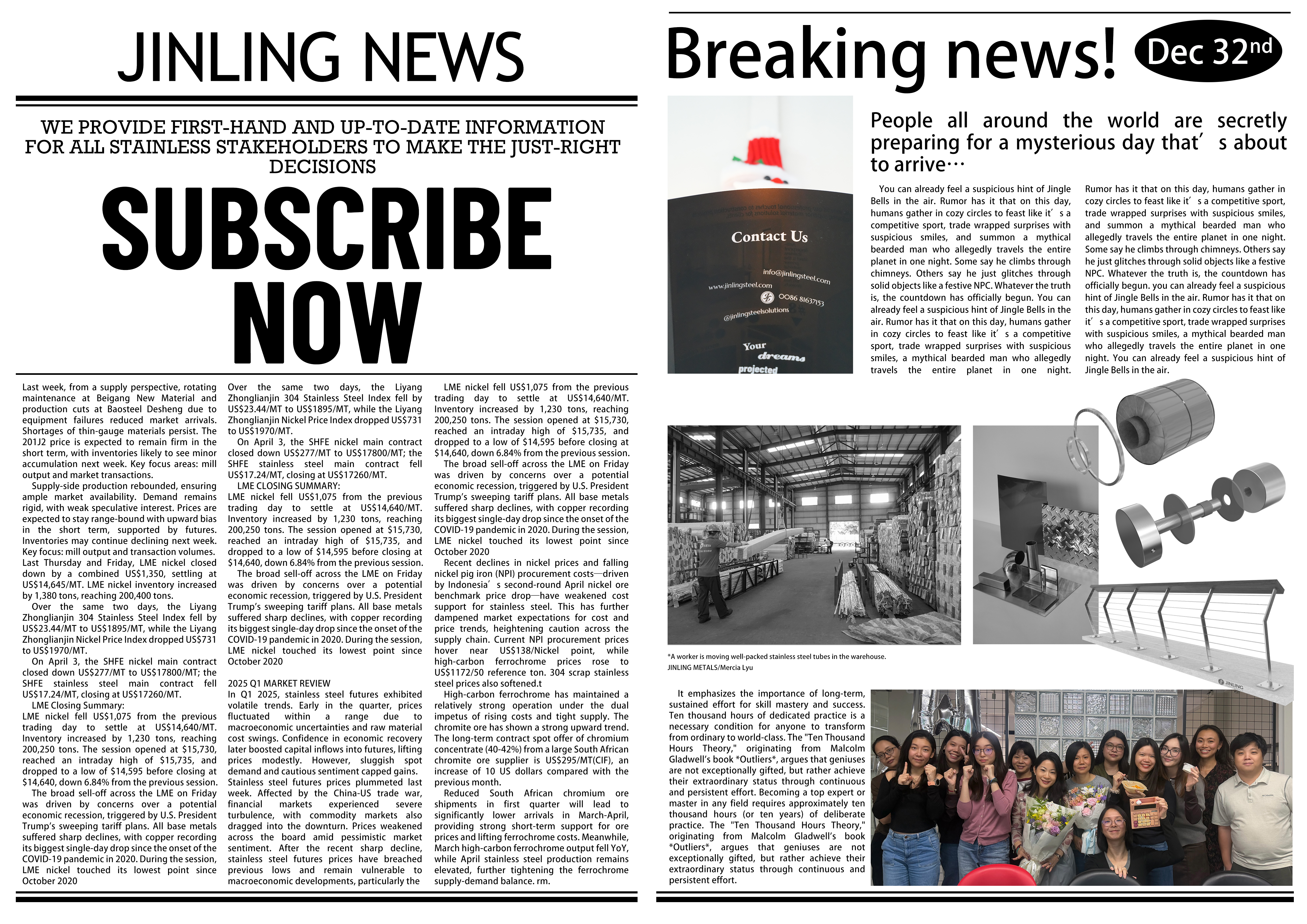 Jinling Metals company culture newsletter for stainless steel market communication