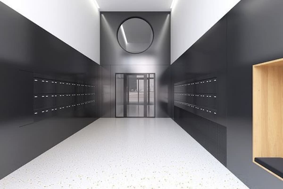Stainless steel elevator handrails and trim details