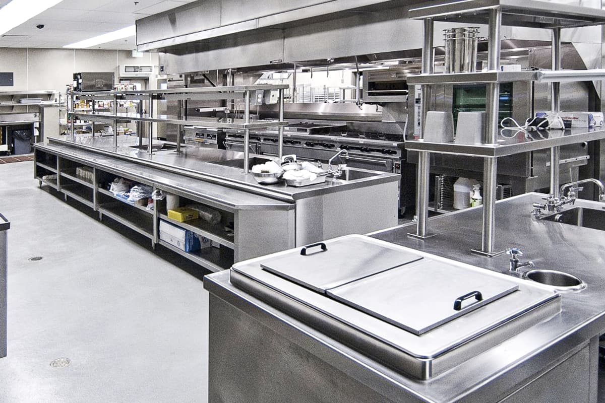 Commercial kitchen stainless steel worktops and preparation counters