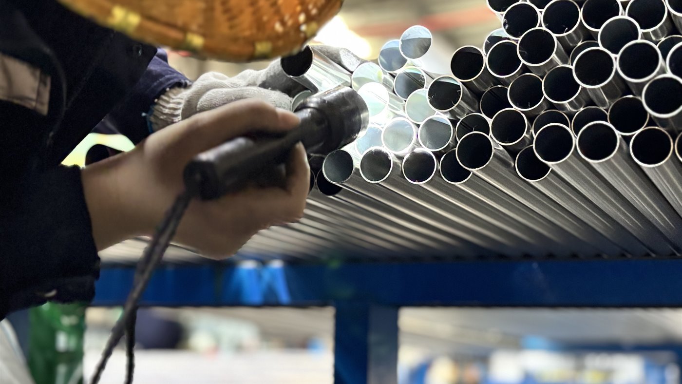 Food-contact stainless steel tube prepared for inspection before food equipment fabrication