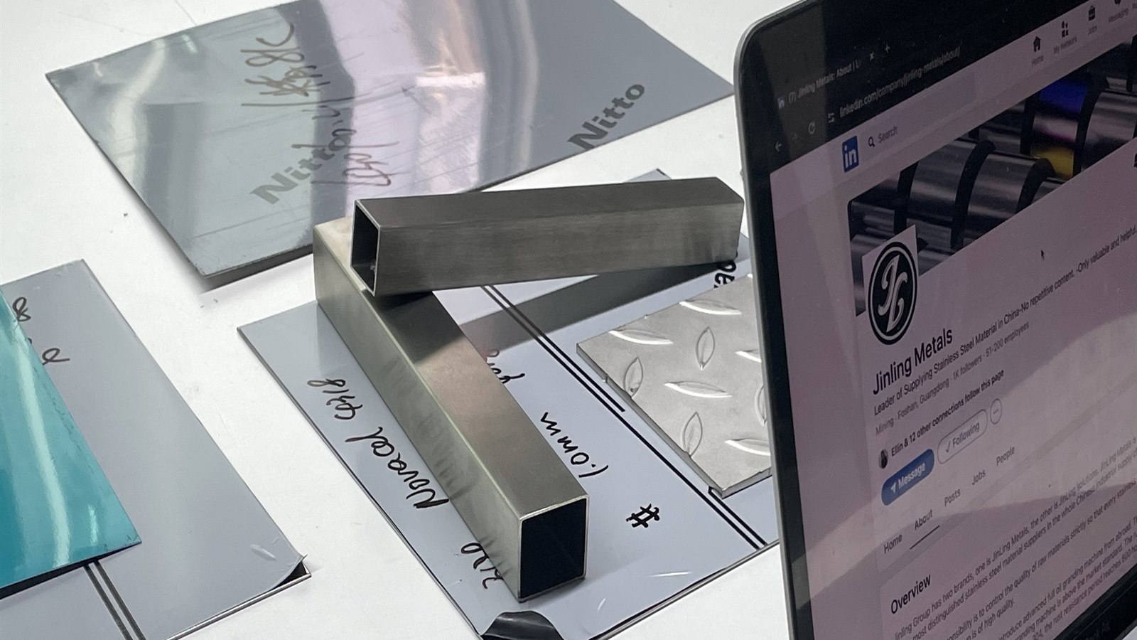 Stainless steel sample photos and document pack discussion before deposit