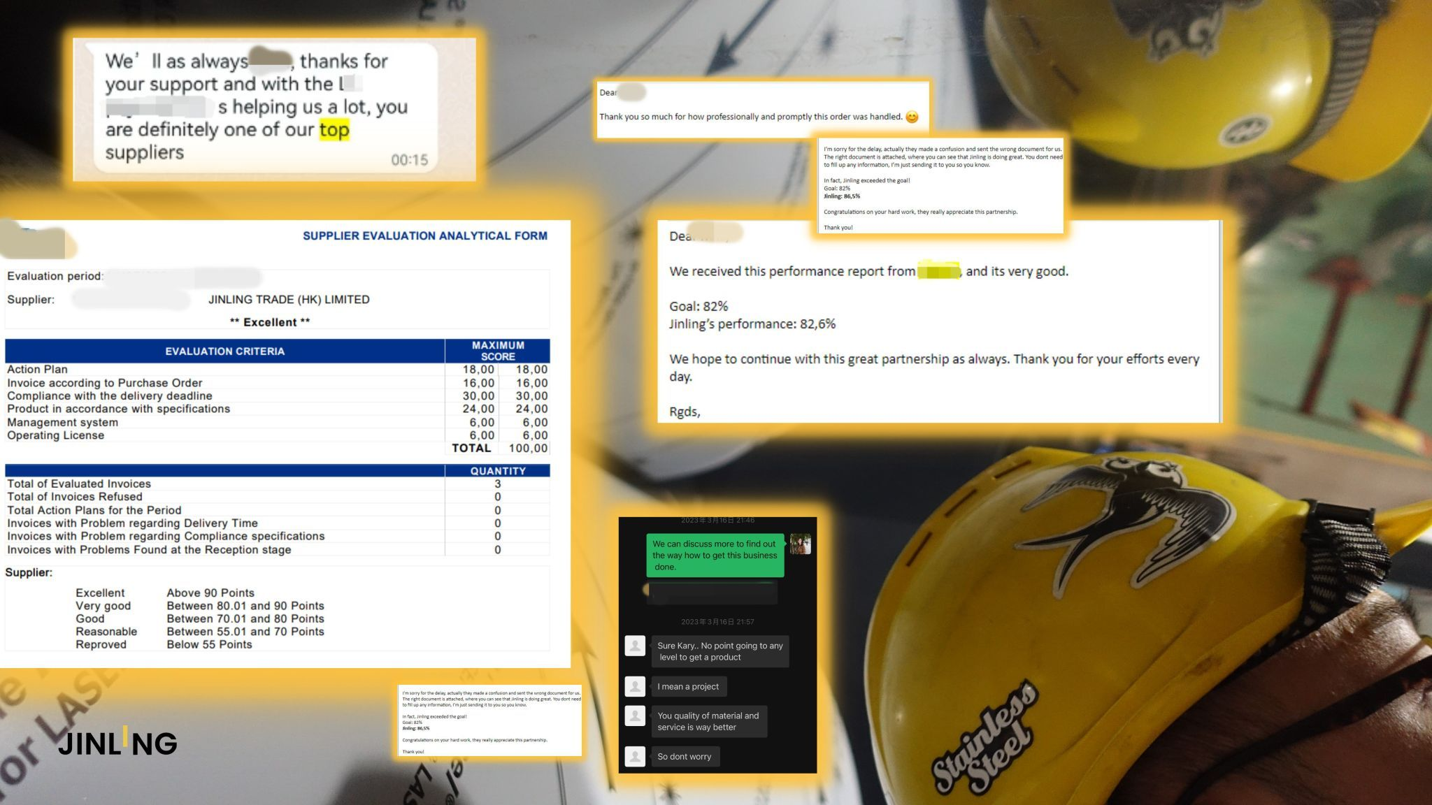 Jinling Metals customer feedback and supplier evaluation proof