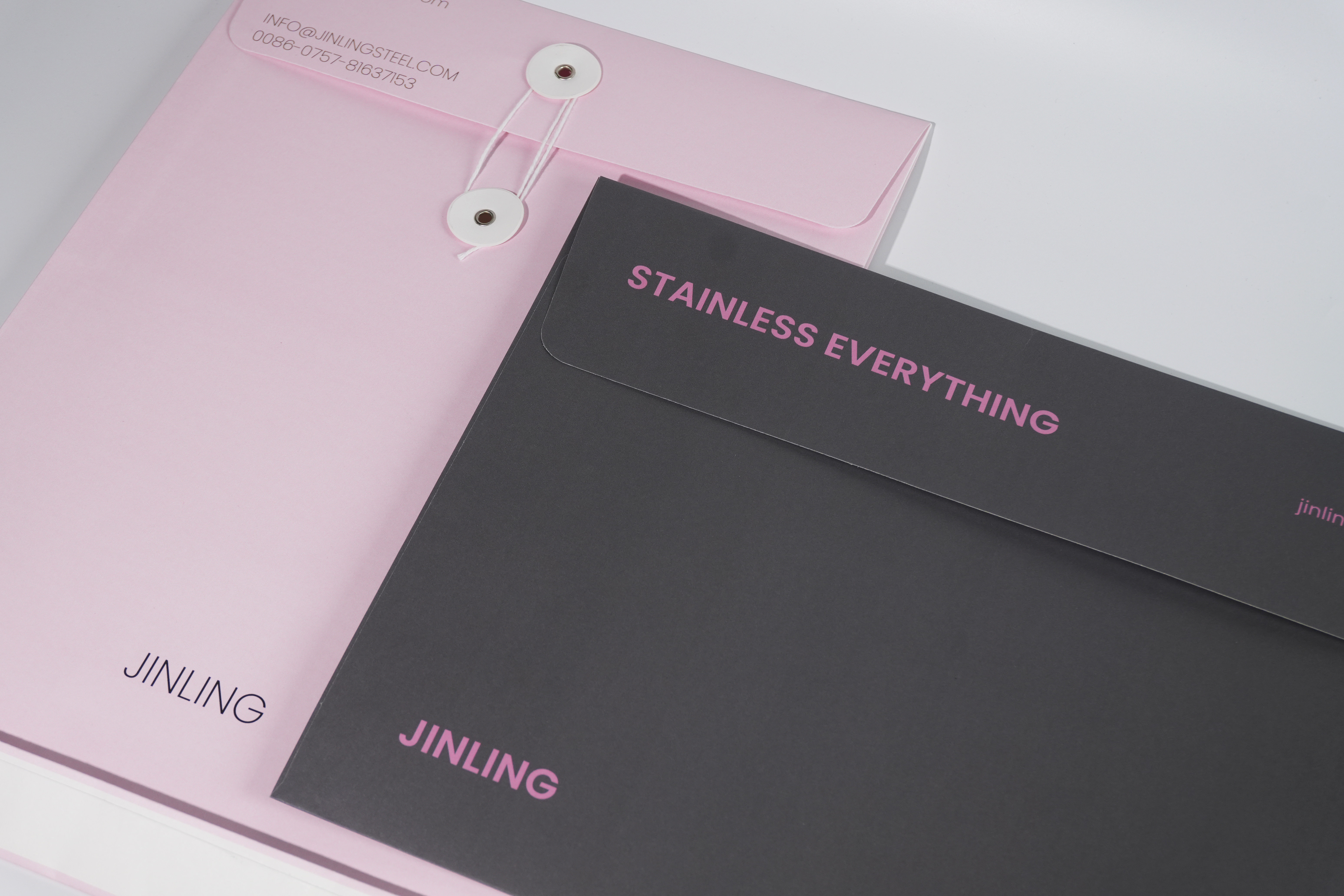 Jinling Metals branded envelope for stainless steel sample request communication