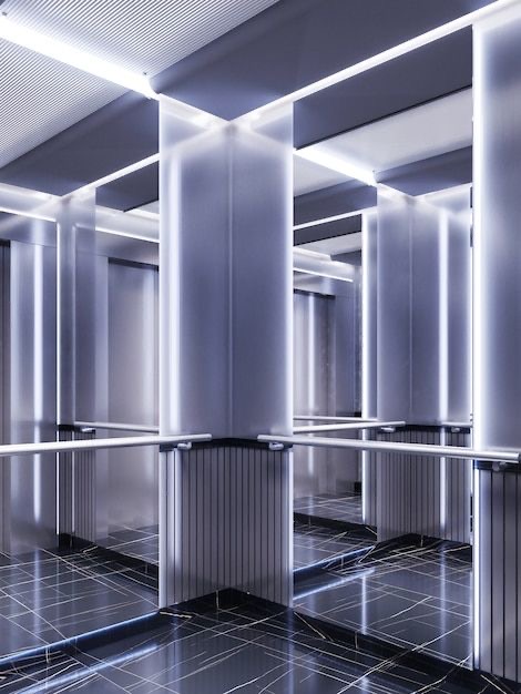 Decorative stainless steel wall panels for interior lobby spaces