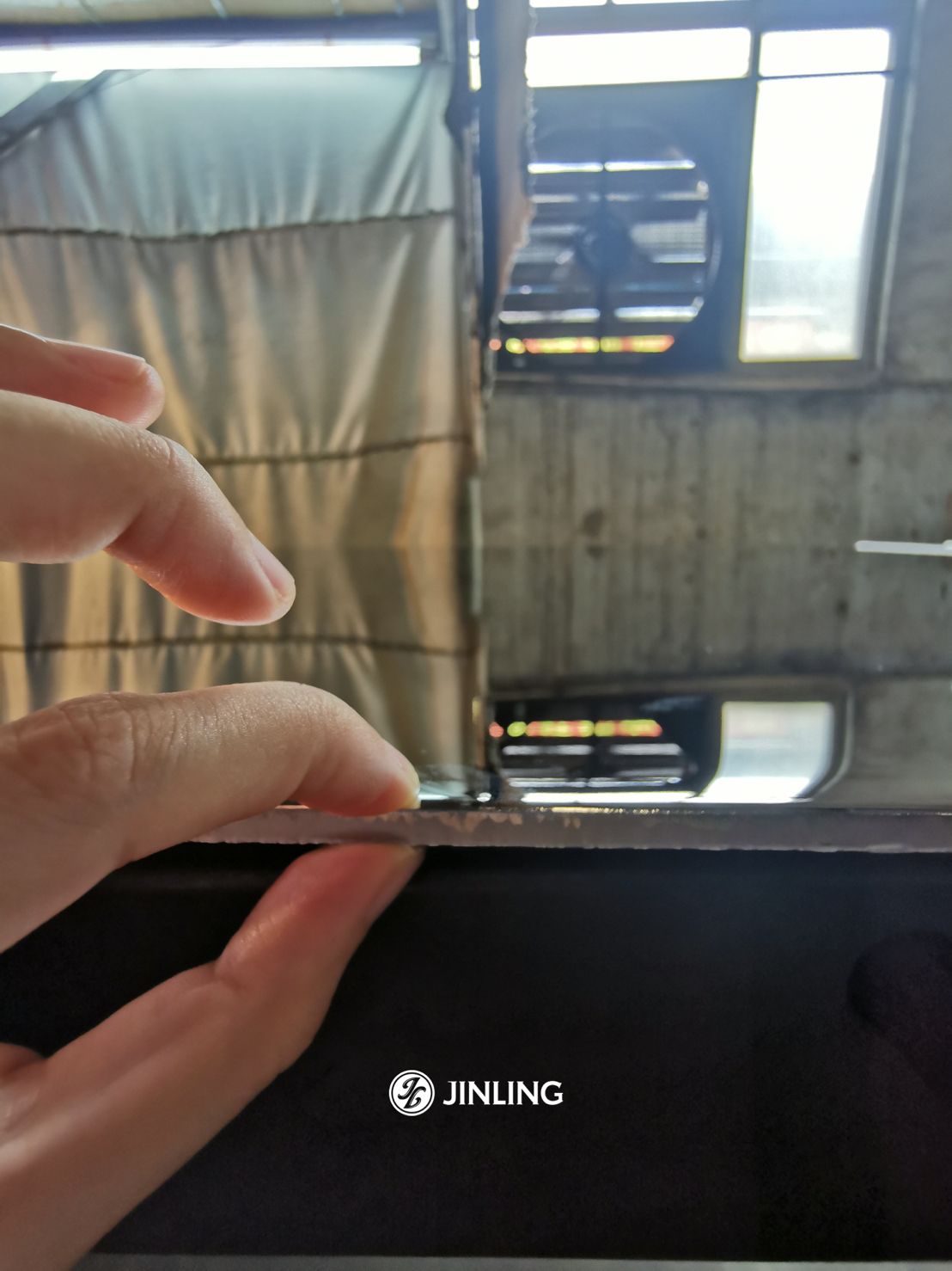 8K mirror stainless steel edge and reflection close-up